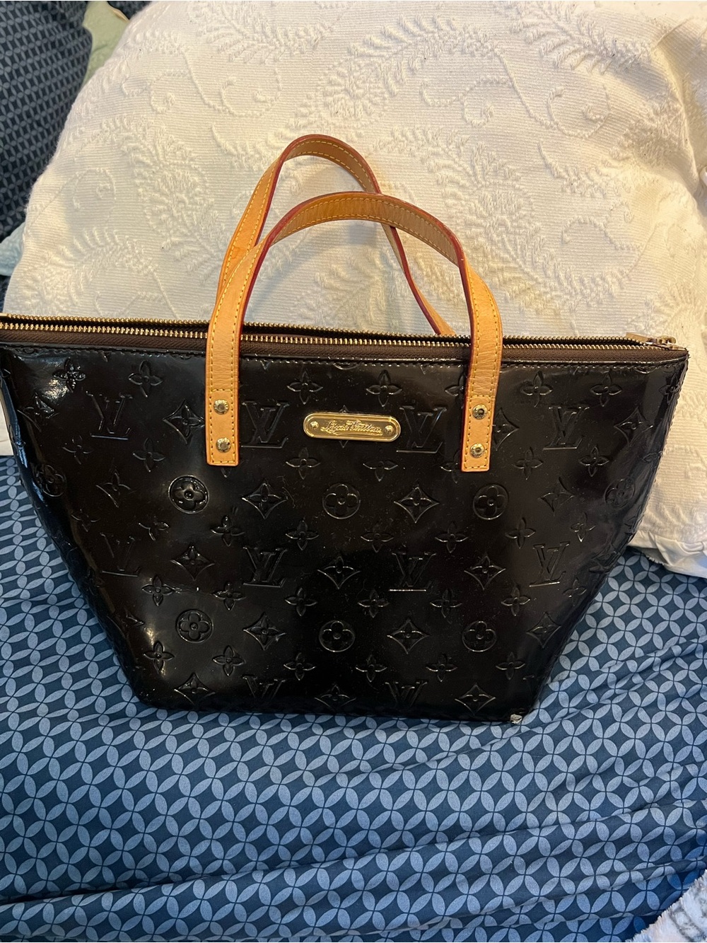 Louis Vuitton Black Vernis bellevue Tote with Natural Leather Handles